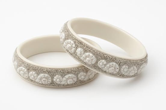 Elegant White & Silver Embellished Designer Bangles – Set of 2