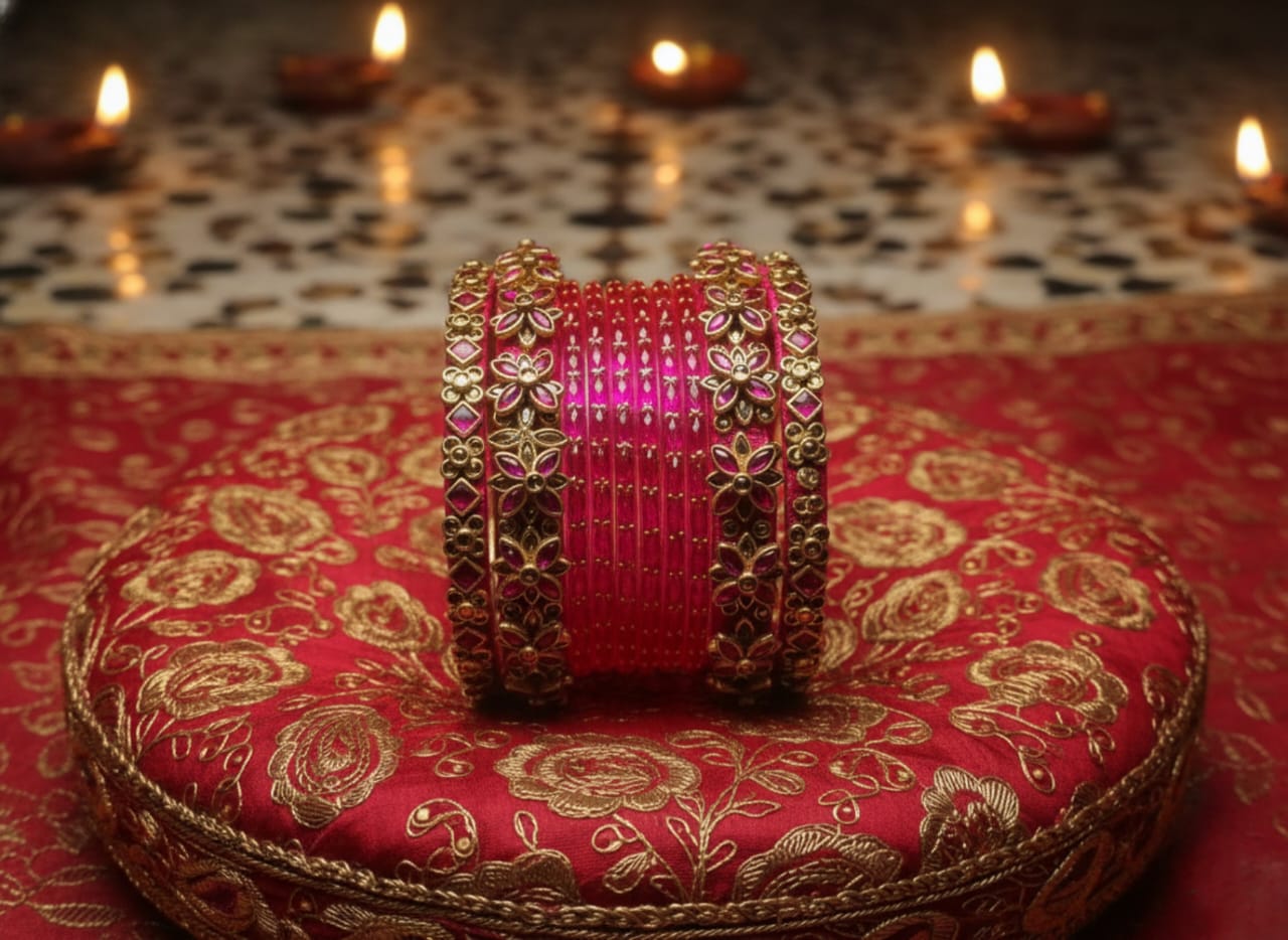 Rani Pink & Gold Handmade Silk Thread Bangles – Royal Festive Combo