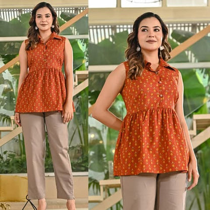 cotton sleeveless collar peplum top