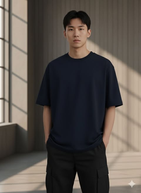 Men's Regular Fit Cotton T-Shirt - "Tokyo Street" Graphic Print - Navy Blue