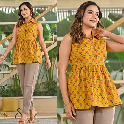 cotton sleeveless collar peplum top