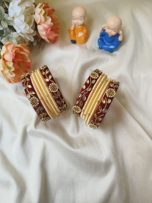 Sandal & Maroon Dual-Tone Handmade Silk Thread Bangles – Elegant Traditional Design
