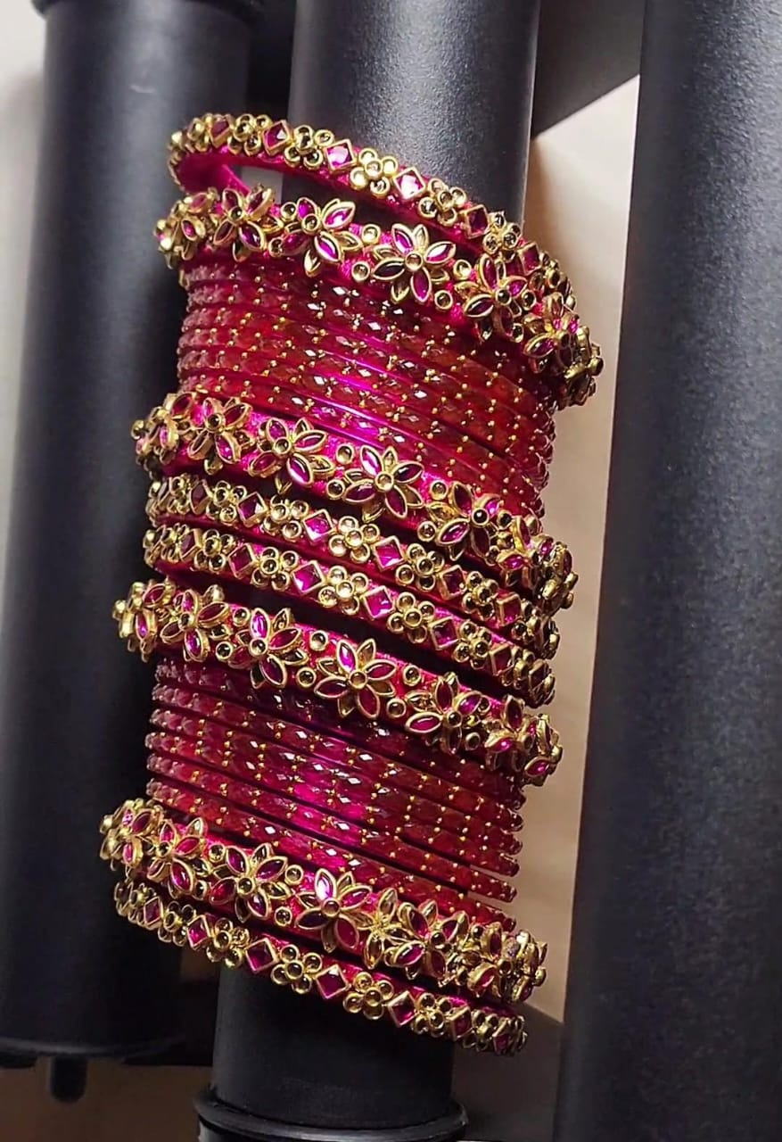 Rani Pink & Gold Handmade Silk Thread Bangles – Royal Festive Combo
