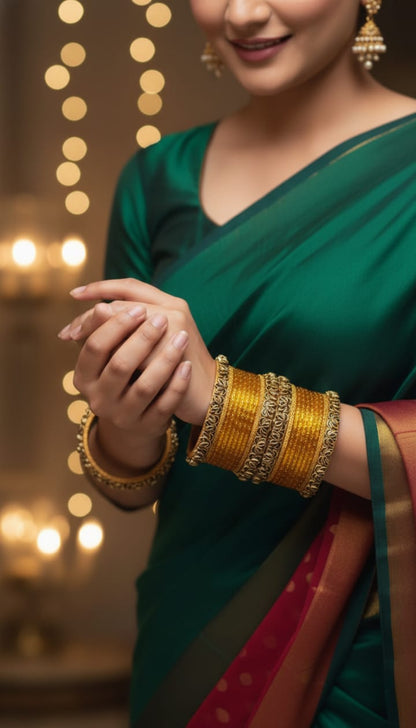 Golden Handmade Silk Thread Bangles – Elegant Classic Combo