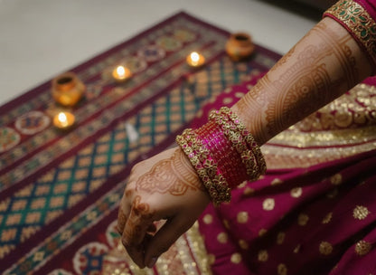 Rani Pink & Gold Handmade Silk Thread Bangles – Royal Festive Combo